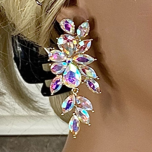 AB Crystal Chandelier Earrings for Bridal, Prom, Pageant, Holiday - Picture 5 of 9